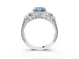 Silver Three-Stone Fancy Blue Princess Cut Cut Milgrain Band Prong Setting Ring_9