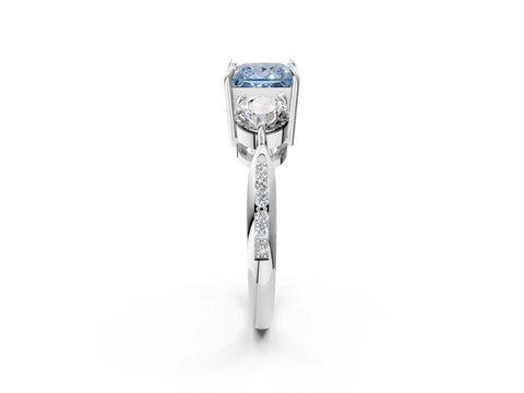 Silver Three-Stone Fancy Blue Princess Cut Diamond Channel Set Engagement Ring with Prong Setting_26