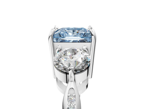 Silver Three-Stone Fancy Blue Princess Cut Diamond Channel Set Engagement Ring with Prong Setting_29
