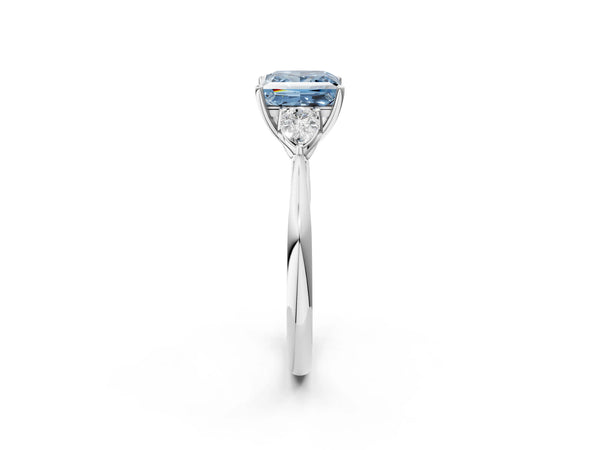 Sterling Silver Princess Cut Engagement Ring Setting for Fancy Blue Center with Pear Side Stones
