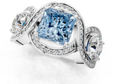 Silver Three-Stone Fancy Blue Princess Cut Diamond Wave Pave Band with Prong Setting_19