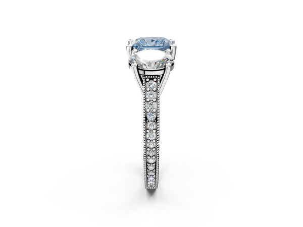 Sterling Silver Princess Cut Three-Stone Engagement Ring Setting for Fancy Blue Center
