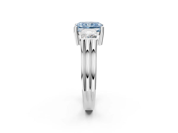 Silver Three-Stone Fancy Blue Radiant Cut Classic Band Prong Setting Ring