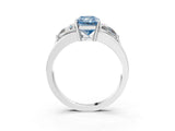 Silver Three-Stone Fancy Blue Radiant Cut Cut Diamond Ring with Trillion Side Stones on a Split Shank Band_9