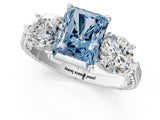 Silver Three-Stone Fancy Blue Radiant Cut Cut Milgrain Band Prong Setting Ring_7