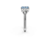 Silver Three-Stone Fancy Blue Radiant Cut Cut Milgrain Band Prong Setting Ring_8