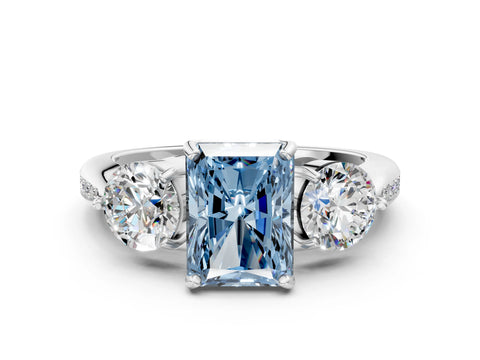 Silver Three-Stone Fancy Blue Radiant Cut Diamond Channel Set Engagement Ring with Prong Setting_18
