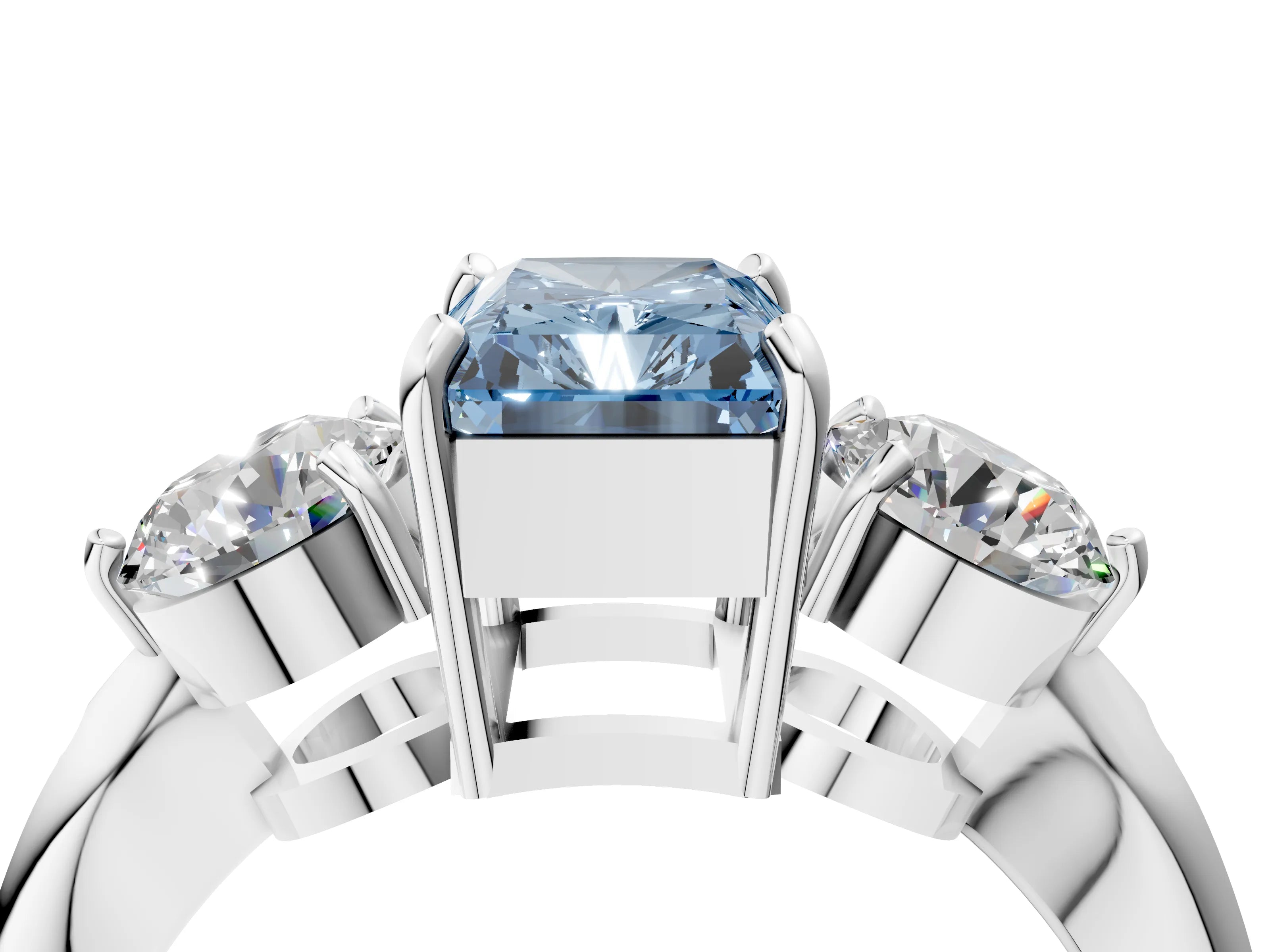 Silver Three-Stone Fancy Blue Radiant Cut Diamond Channel Set Engagement Ring with Prong Setting_22