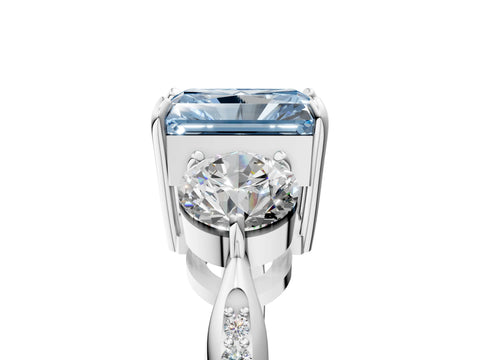 Silver Three-Stone Fancy Blue Radiant Cut Diamond Channel Set Engagement Ring with Prong Setting_23