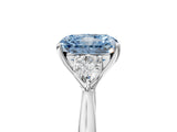 Silver Three-Stone Fancy Blue Radiant Cut Diamond Ring with Pear  Side Stones in Four-Prong Setting_17