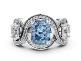 Silver Three-Stone Fancy Blue Radiant Cut Diamond Wave Pave Band with Prong Setting_36