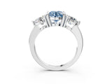 Silver Three-Stone Fancy Blue Round  Brilliant Cut Solitaire Ring with Prong Setting on a Classic Band 4