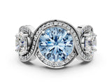 Silver Three-Stone Fancy Blue Round Cut Diamond Wave Pave Band with Prong Setting_6