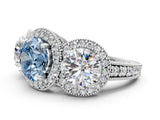 Silver Three-Stone Fancy Blue Round Cut Halo Diamond Milgrain Band with Four-Prong Setting_12