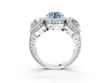 Silver Three-Stone Fancy Blue Round Cut Halo Diamond Milgrain Band with Four-Prong Setting_15