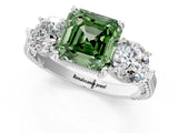 Silver Three-Stone Fancy Green Asscher Cut Cut Milgrain Band Prong Setting Ring_79