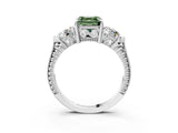 Silver Three-Stone Fancy Green Asscher Cut Cut Milgrain Band Prong Setting Ring_81