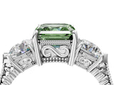 Silver Three-Stone Fancy Green Asscher Cut Cut Milgrain Band Prong Setting Ring_82