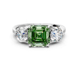 Silver Three-Stone Fancy Green Asscher Cut Diamond Channel Set Engagement Ring with Prong Setting_24