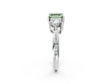 Silver Three-Stone Fancy Green Asscher Cut Diamond Channel Set Engagement Ring with Prong Setting_26