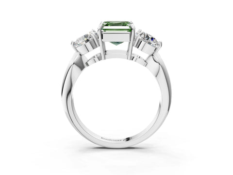 Silver Three-Stone Fancy Green Asscher Cut Diamond Channel Set Engagement Ring with Prong Setting_27