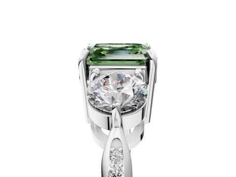 Silver Three-Stone Fancy Green Asscher Cut Diamond Channel Set Engagement Ring with Prong Setting_29