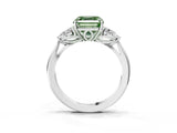 Silver Three-Stone Fancy Green Asscher Cut Diamond Ring with Pear  Side Stones in Four-Prong Setting_15