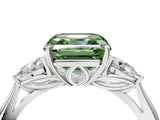 Silver Three-Stone Fancy Green Asscher Cut Diamond Ring with Pear  Side Stones in Four-Prong Setting_16