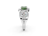 Silver Three-Stone Fancy Green Asscher Cut Diamond Wave Pave Band with Prong Setting_8