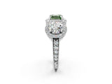 Silver Three-Stone Fancy Green Asscher Cut Halo Diamond Milgrain Band with Four-Prong Setting_8