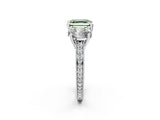 Silver Three-Stone Fancy Green Asscher  Diamond Milgrain Pave Band with Prong Setting 2