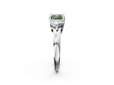Silver Three-Stone Fancy Green Cushion  Brilliant Cut Solitaire Ring with Prong Setting on a Classic Band 2