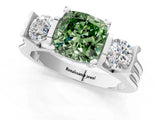 Silver Three-Stone Fancy Green Cushion Cut Cut Classic Band Prong Setting Ring_7