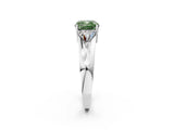 Silver Three-Stone Fancy Green Cushion Cut Cut Diamond Ring with Trillion Side Stones on a Split Shank Band_8