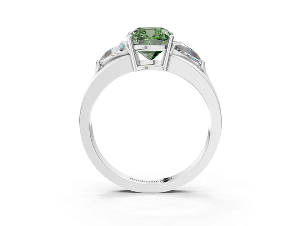 Sterling Silver Cushion Cut Split Shank Three Stone Engagement Ring Setting for Fancy Green Center