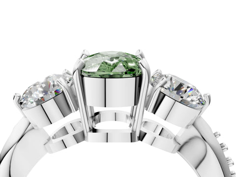 Silver Three-Stone Fancy Green Cushion Cut Diamond Channel Set Engagement Ring with Prong Setting_28