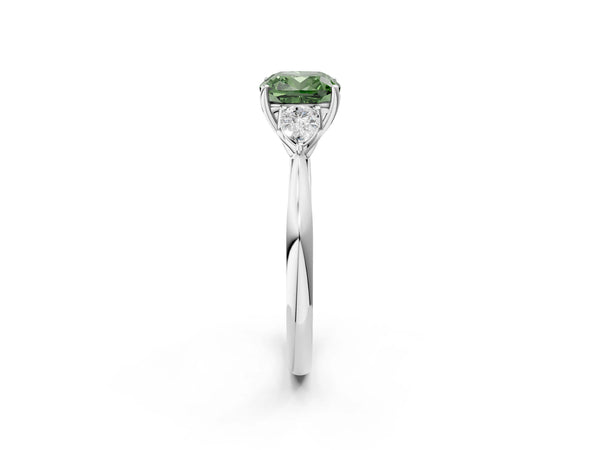 Sterling Silver Cushion Cut Engagement Ring Setting for Fancy Green Center with Pear Side Stones