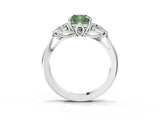 Silver Three-Stone Fancy Green Cushion Cut Diamond Ring with Pear  Side Stones in Four-Prong Setting_15