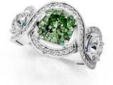 Silver Three-Stone Fancy Green Cushion Cut Diamond Wave Pave Band with Prong Setting_79