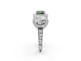 Silver Three-Stone Fancy Green Cushion Cut Halo Diamond Milgrain Band with Four-Prong Setting_14