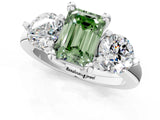 Silver Three-Stone Fancy Green Emerald  Brilliant Cut Solitaire Ring with Prong Setting on a Classic Band 2