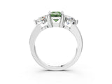 Silver Three-Stone Fancy Green Emerald  Brilliant Cut Solitaire Ring with Prong Setting on a Classic Band 4