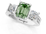 Silver Three-Stone Fancy Green Emerald Cut Cut Classic Band Prong Setting Ring_7