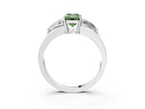 Silver Three-Stone Fancy Green Emerald Cut Cut Diamond Ring with Trillion Side Stones on a Split Shank Band_69