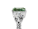 Silver Three-Stone Fancy Green Emerald Cut Cut Milgrain Band Prong Setting Ring_11