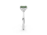 Silver Three-Stone Fancy Green Emerald Cut Diamond Ring with Pear  Side Stones in Four-Prong Setting_14