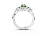 Silver Three-Stone Fancy Green Emerald Cut Diamond Ring with Pear  Side Stones in Four-Prong Setting_15