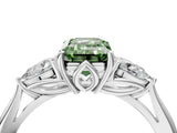 Silver Three-Stone Fancy Green Emerald Cut Diamond Ring with Pear  Side Stones in Four-Prong Setting_16