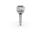 Silver Three-Stone Fancy Green Emerald Cut Halo Diamond Milgrain Band with Four-Prong Setting_8