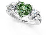 Silver Three-Stone Fancy Green Heart  Brilliant Cut Solitaire Ring with Prong Setting on a Classic Band 2